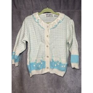 Toddler Tunes Vintage Cardigan Sweater Spring White Blue Size 4t
